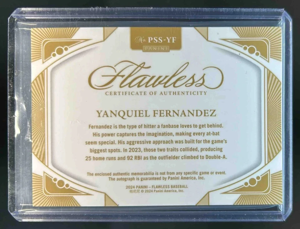 2024 Flawless Yanquiel Fernandez Prominent Swatch Patch Auto #20/25 - Image 2 of 2