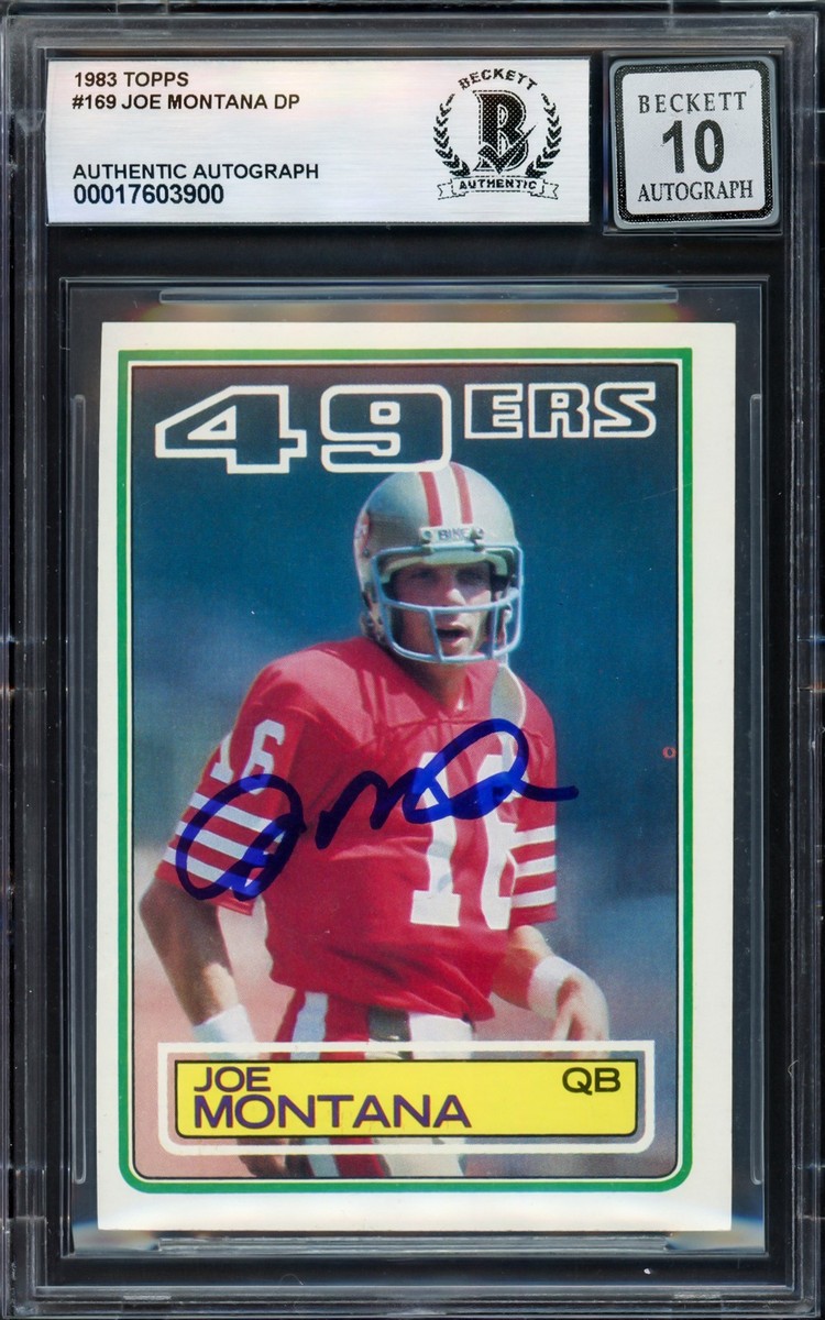 JOE MONTANA AUTOGRAPHED 1983 TOPPS CARD #169 49ERS GEM 10