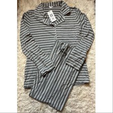Ekouaer Women  s Size Medium Gray  White Long Sleeve Striped Pajama Set Lounge
