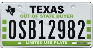 99 CENT SALE Texas OUT OF STATE BUYER License Plate #OSB 12982 No Reserve