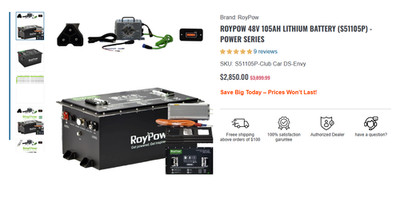 Yamaha RoyPow 48v 105ah Golf Cart Lithium Battery (S51105P-E)