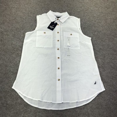 Nautica Jeans Shirt Womens Small White Sleeveless Button Tunic Top NWT