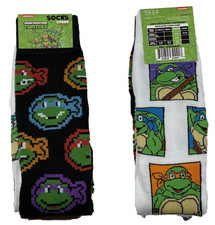 TMNT Socks - 2 PAIRS     Size 6-12  Fast Shipping Teenage Mutant Ninja Turtle