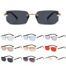 Trendy Rimless Rectangle Sunglasses Retro Frameless UV400 Unisex Summer Travel