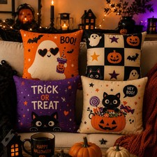 Halloween Pillow Cover Set Ghost Pumpkin Black Cat Cushion Covers