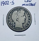 1902 S Barber Half Dollar grades GOOD+ ~ FULL RIMS ~ Low Mintage Very Scarce