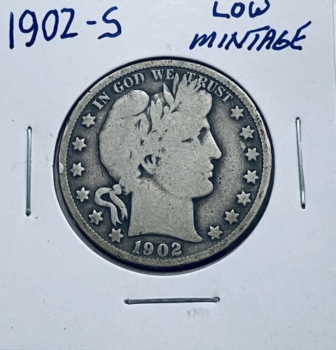 1902 S Barber Half Dollar grades GOOD+ ~ FULL RIMS ~ Low Mintage Very Scarce