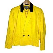 Vintage Suits by Dallas Petite Yellow Black Trim Blazer Small