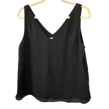 WAYF Large Black V-Neck Sleeveless Double Layer Blouse Tank Top
