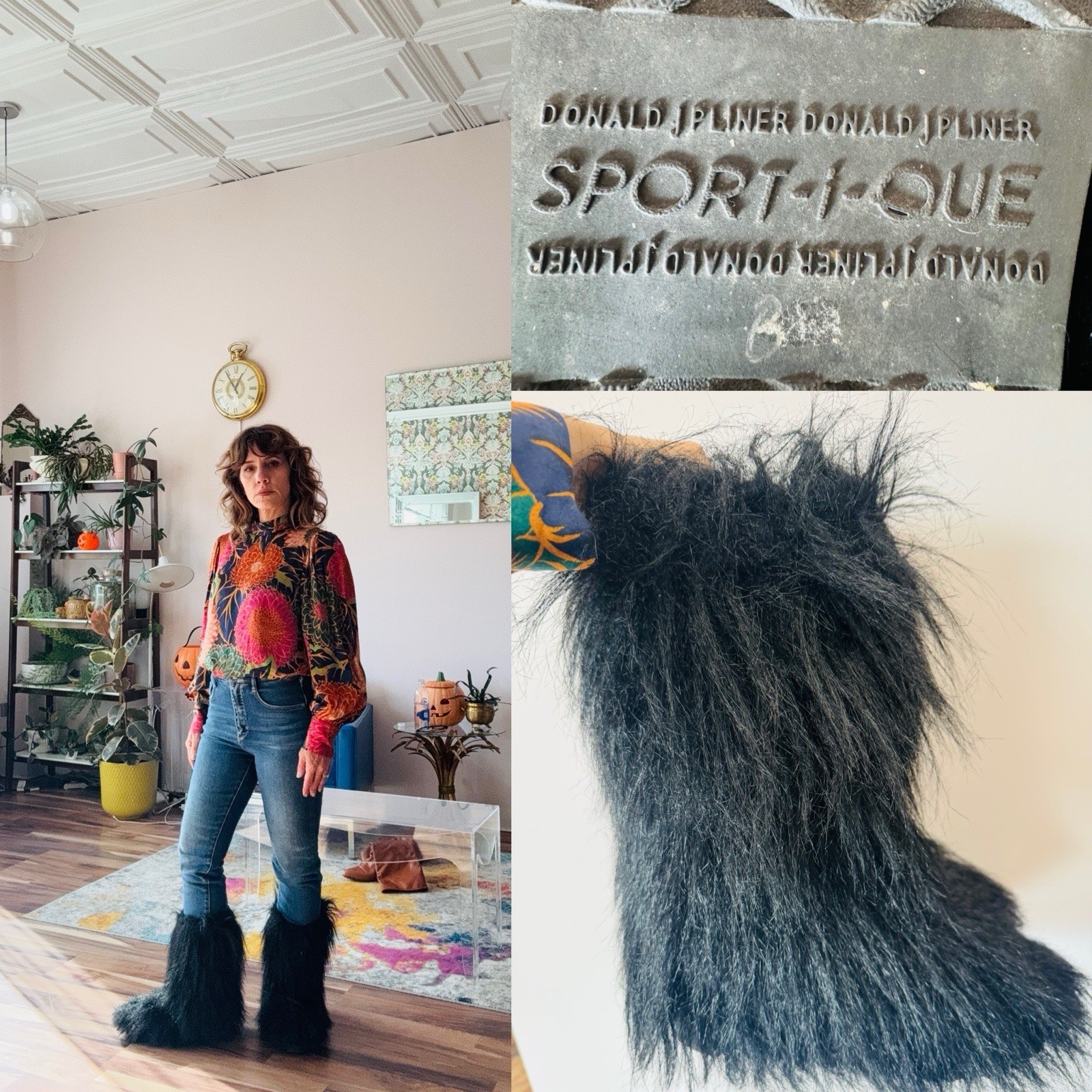Vintage Donald J Pliner Yeti Faux Furry Boots Apres Ski Black Sz 8 Womens