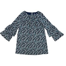 Janie and Jack Floral Ruffle Sleeve Dress Girls Size 6 Navy Blue White Lined