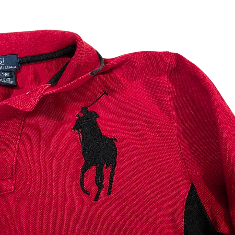 Polo Por Ralph Lauren Polo Top Rojo Negro L Manga Larga Bloques de Color Poni Pullover Foto 3 de 4