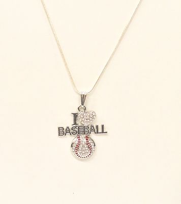 I Love Baseball Rhinestone Pendant Necklace, Baseball Jewelry | eBay