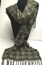 Women Cejon Scarf 100% Acrylic Brown print  70" X 11" NWT with Fringe 