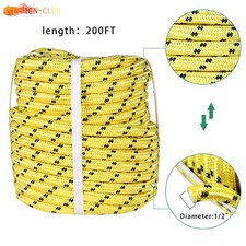 Yellow 1/2" 200' Double Braid Polyester Rope Breaking Strength 6180Lbs Bull Rope