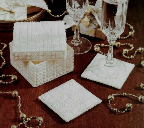 ELEGANT COASTER SET HOME DECOR PLASTIC CANVAS PATTERN INSTRUCTIONS 