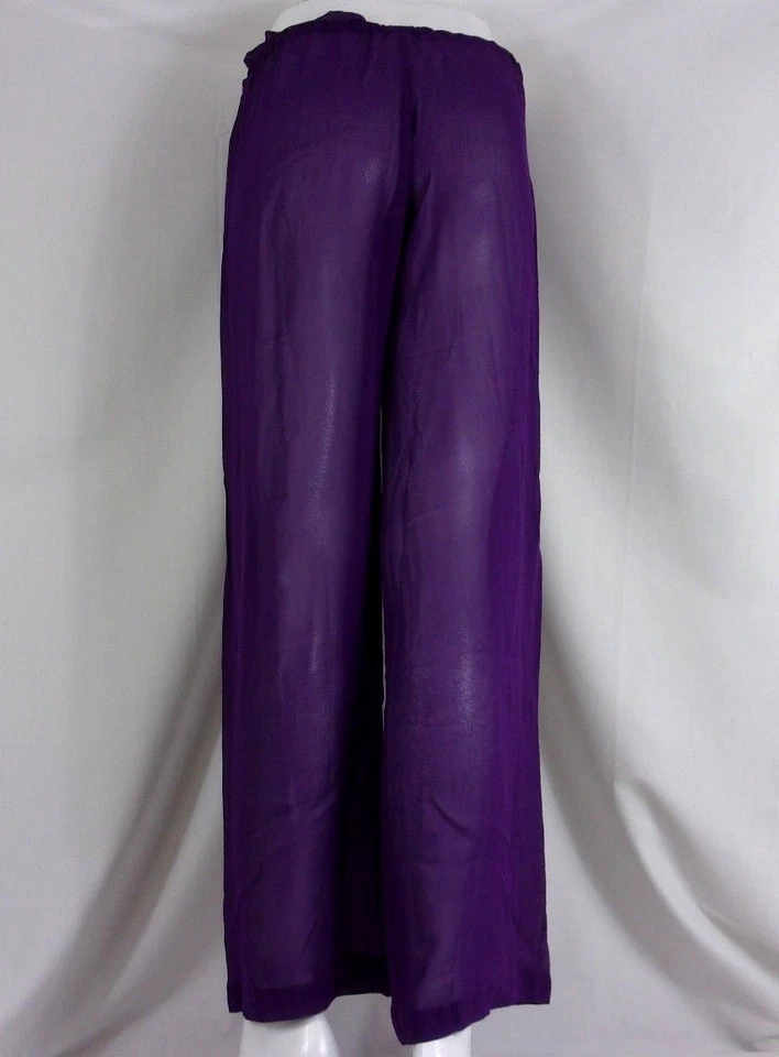 Sauvage Sheer Silk Elastic Waist Solid Cover-Up Pants Royal Purple Small #1858L - Image 2 of 2