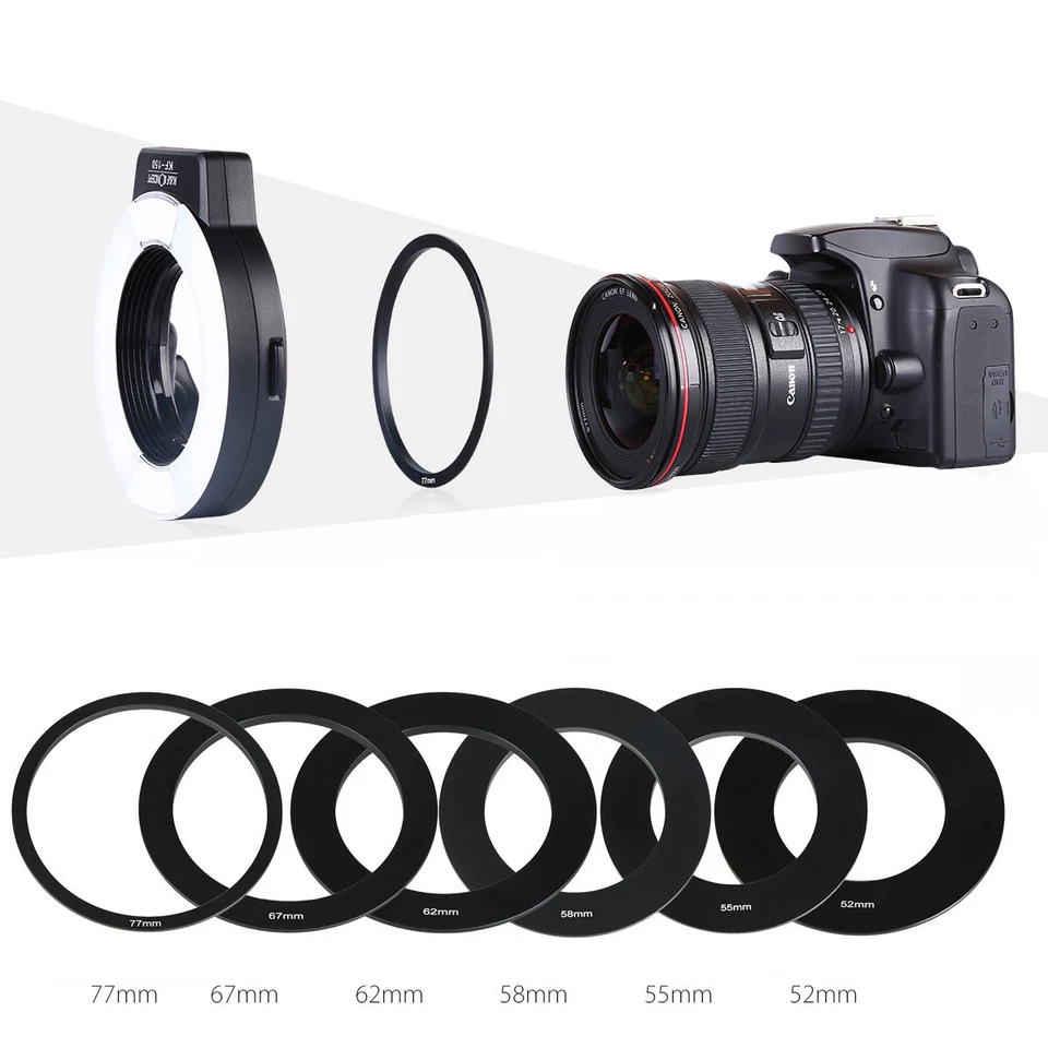 K&F Concept E-TTL Macro Ring Light Flash Speedlite+6pcs Adapter Rings for Canon - Image 3 of 4