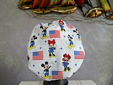 Bouffant surgical scrub hat red white blue mickey independence day 4th fabric
