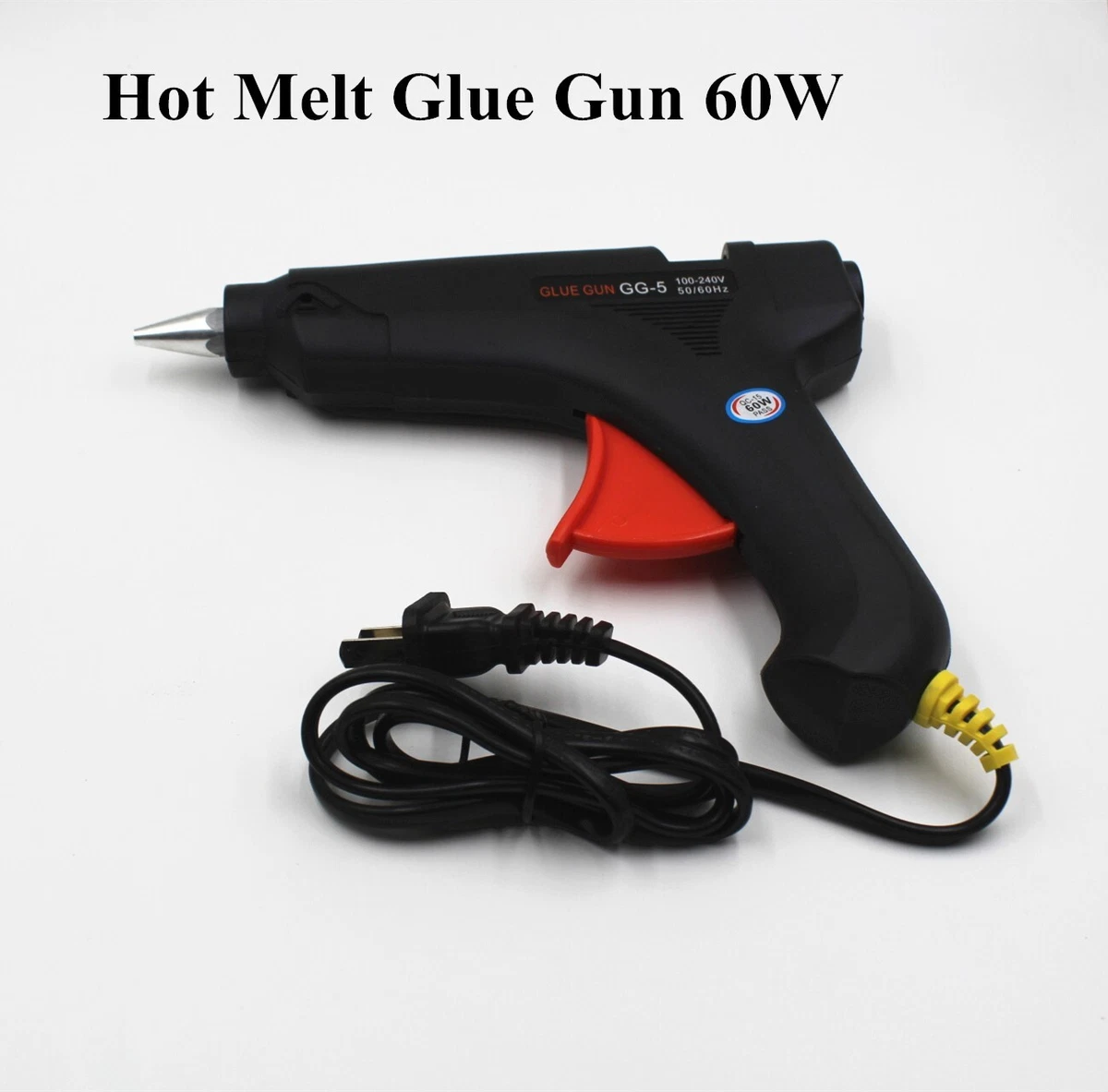 Hot Melt Glue Gun 60W Standard Full Size Black + 12 Pcs Glue Clear Stickers