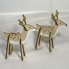 2 Piece Wood 3-D Christmas Deer Ornaments Rustic Farmhouse