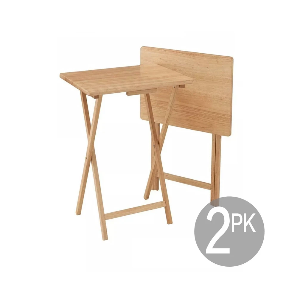 2x 62cm Bamboo Folding Bedside Table Foldable TV Tray Work Serving Reading Desk