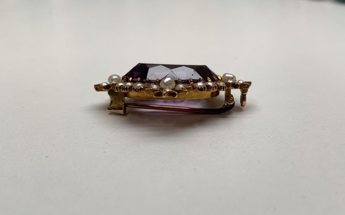 Victorian 15k Yellow Gold Amethyst Pearl Brooch Pendant 11.28ct - Picture 9 of 9