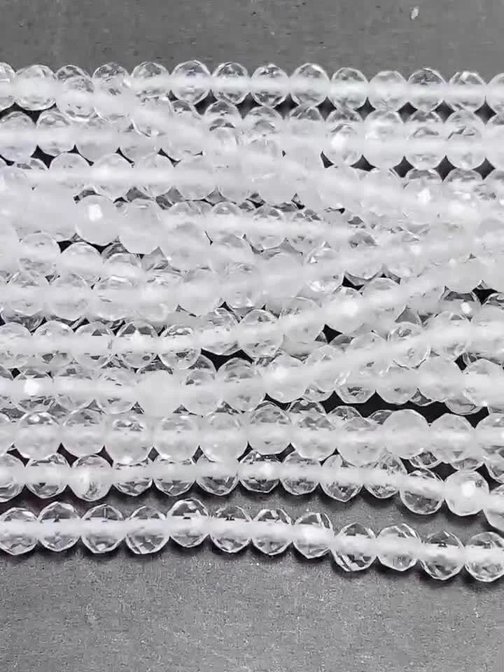 AAA Genuino Natural Cuarzo Transparente Cuentas Cristal Blanco Facetado Redondo 15.5" Hilo Foto 2 de 4