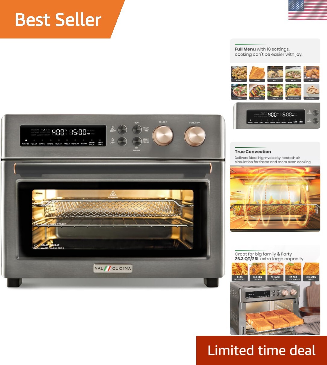 Infrared Heating Air Fryer Toaster Oven, Extra Large Countertop Convection Ov...
