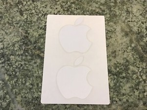 Genuine Apple Logo Sticker Decals x2 - 1  1/2 x 1  1/2” WHITE (4cm x 4cm)