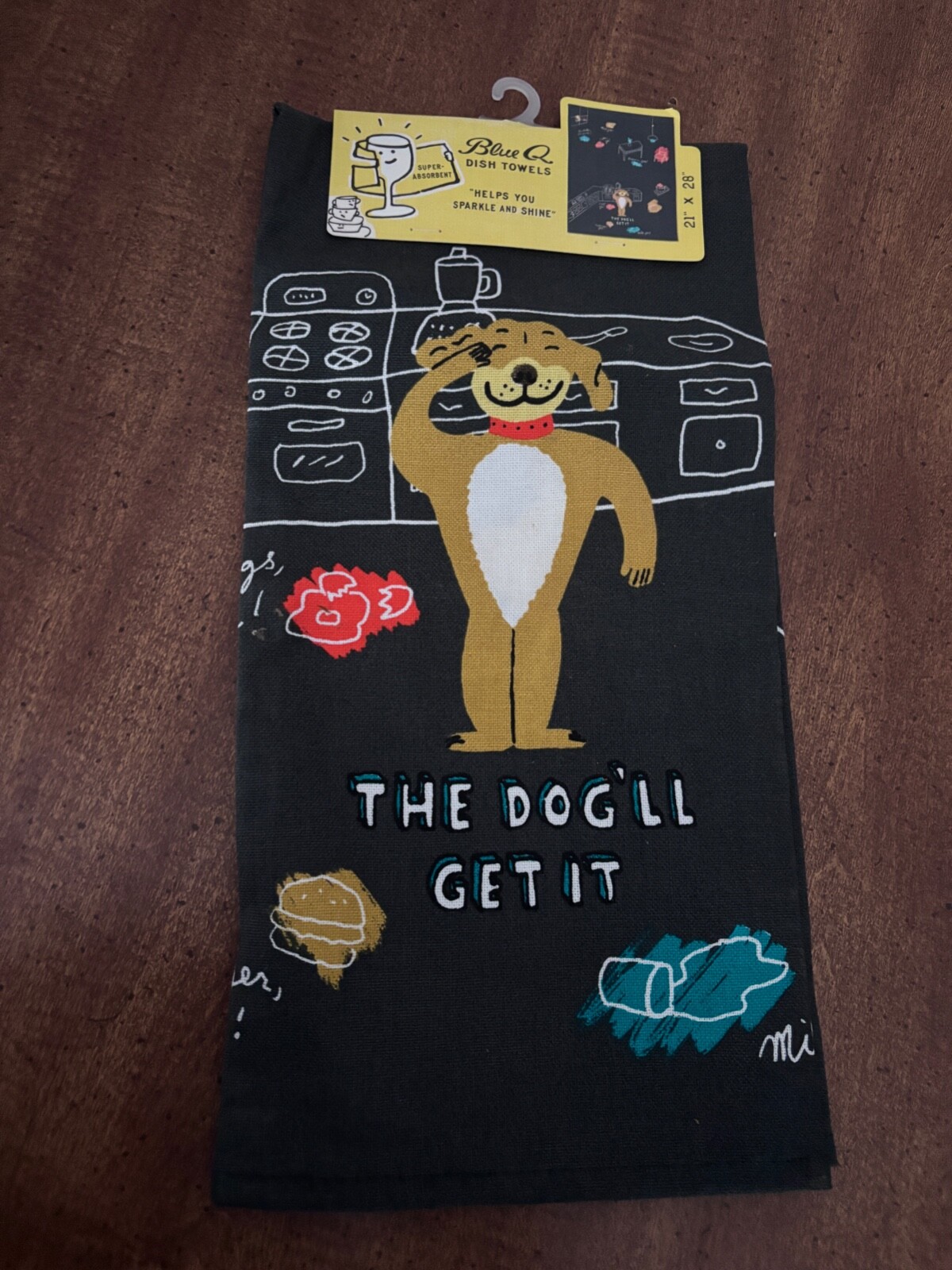 NWT Blue Q Kitchen Dish Towel. The Dog'll Get It Dog 21" x 28" NEW