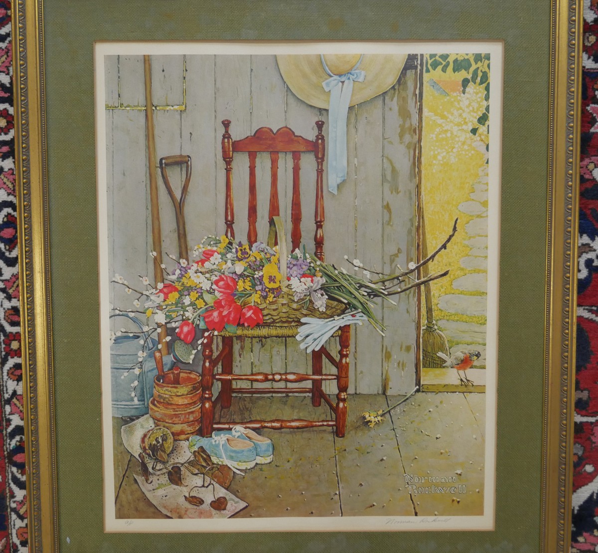 Signed Norman Rockwell Artist Proof Spring Flowers Collotype