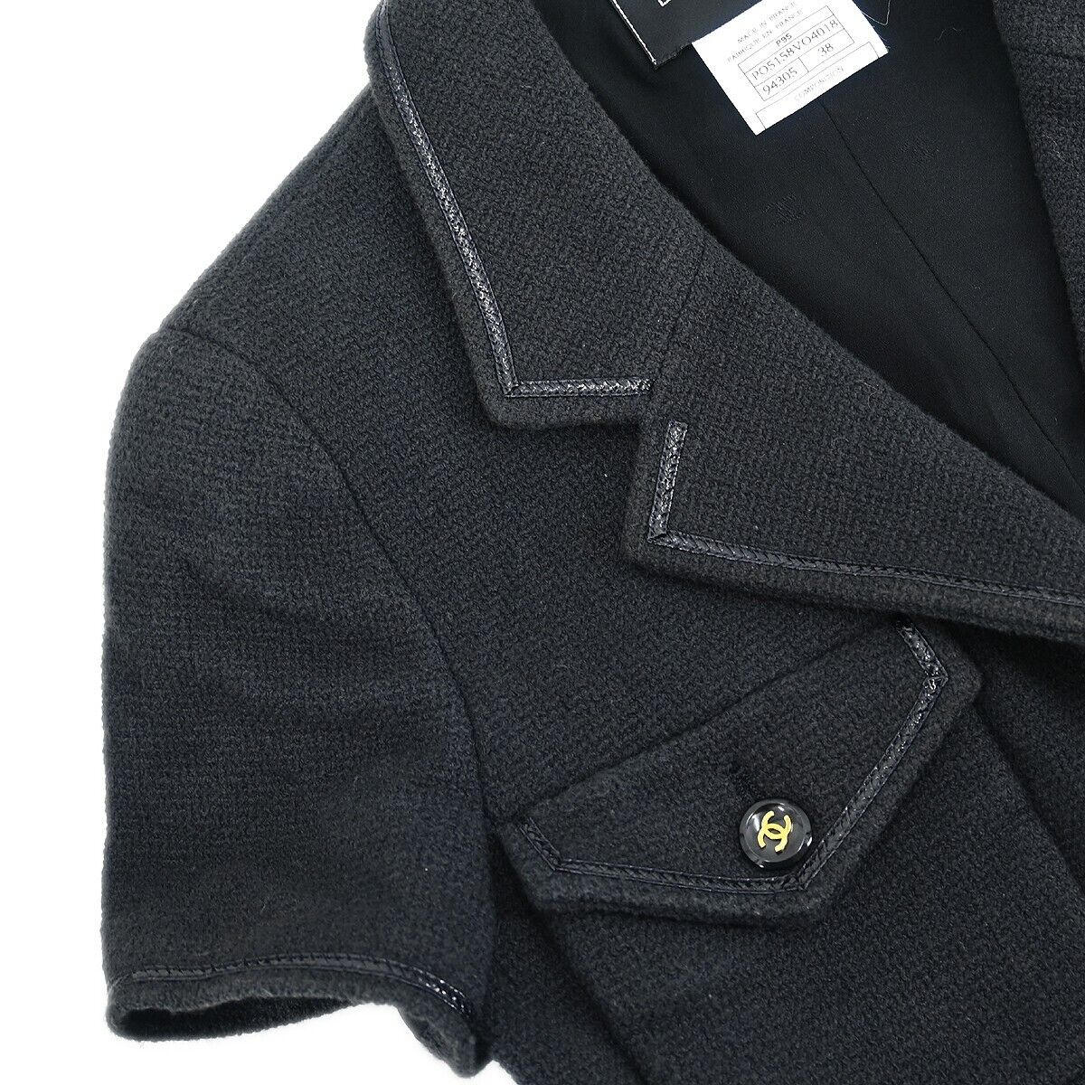 Chanel Single Breasted Short Sleeve Jacket Black P95 #38 Chanel Single Breasted Short Sleeve Jacket Black P95 #38