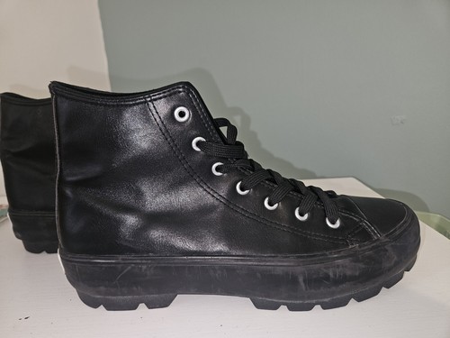 MUDD JUPITER 01L CHUNKY FAUX BLACK LEATHER RUBBER SOLE COMBAT GRUNGE GOTH SZ 10 - Picture 2 of 4