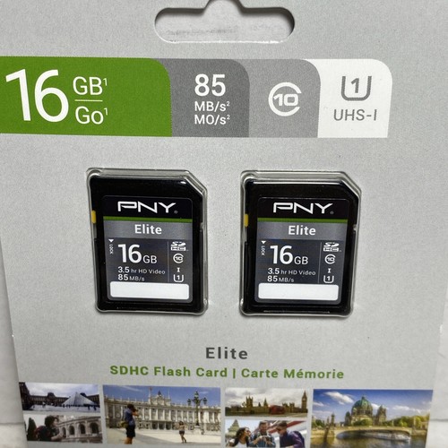 PNY Elite 16GB SDHC Flash Card 2-pk 85 MB/s Class 10 UHS 1 - Picture 2 of 3