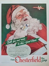 1944 vintage Santa WWll Era Chesterfield Cigarette Print Ad 