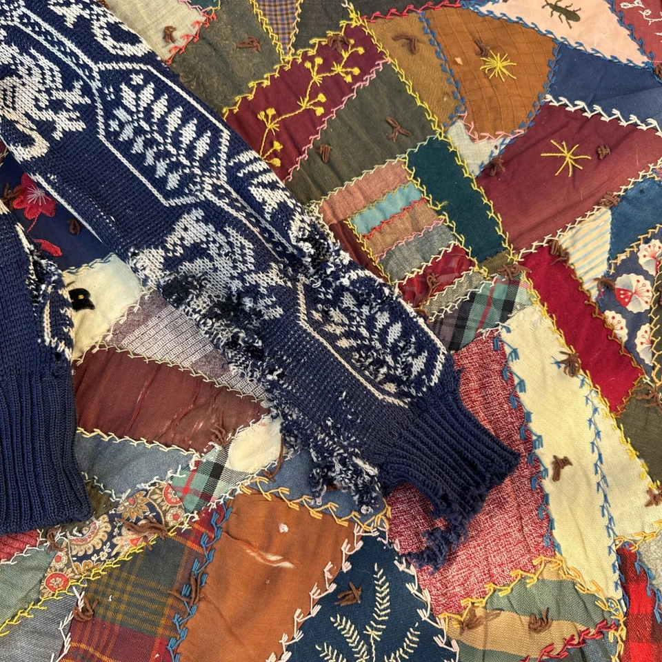 Vintage 1930s Griffin Mythical Creature Sweater Knit Zip Up Cardigan Blue Wool - Image 4 of 4