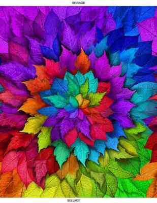 35'' Fabric Panel | Timeless Treasures Wild Nature Bright Rainbow Leaves