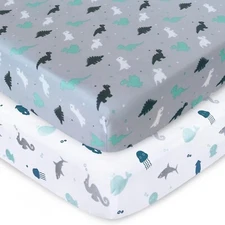 Fitted Crib Sheets for Standard Crib&Toddler Mattres 2 Pack Breathable 52''x28"