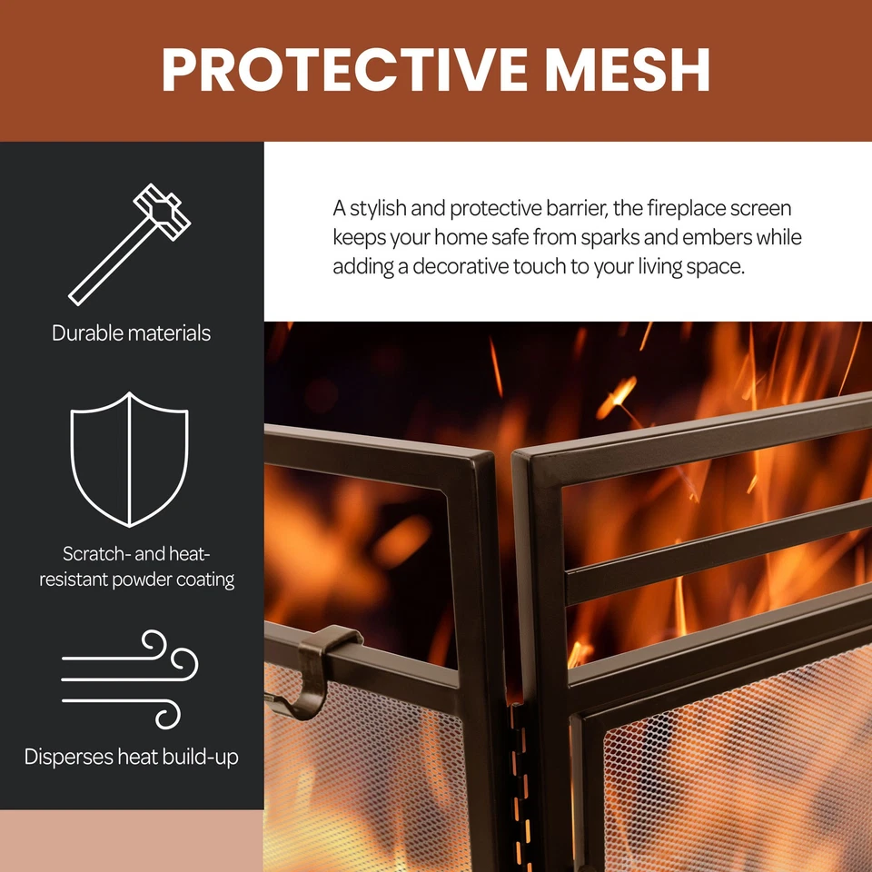 Tela de lareira 3 painéis portão de lareira com portas e conjunto de ferramentas 4 peças, preto - Imagem 2 de 4