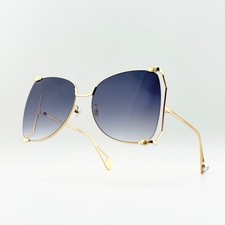 Gucci GG0252S Butterfly Sunglasses Gold Frame Blue Gradient Lens Women 63mm