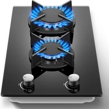 Gas Stove 2 Burner, Propane Cooktop 12 Inch, 11.8 inches x 20 inches, black