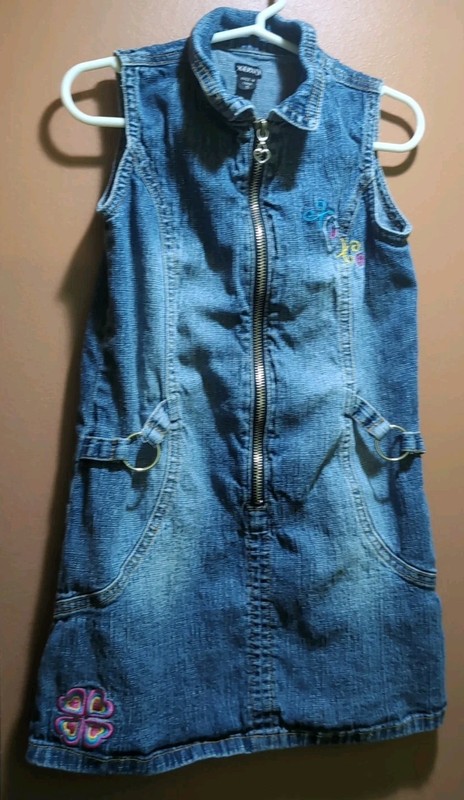 XOXO: Blue, Distressed Denim, Zip, Slvless,Dress W/ Hearts, Size 5