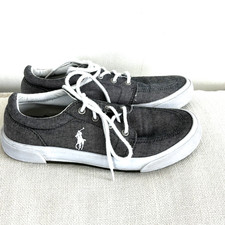 Boys Polo Ralph Lauren Faxon Shoes Size 3 US 34 Grey Sneakers Canvas Casual