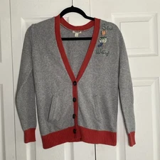 Caslon Womens Small Gray Angora Hair Blend Cardigan Sweater Sew Weird Patch Prep