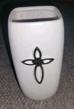 VTG FTD White Silver Cross 8.25” Easter Vase Christian Religious Faith Ceramic