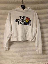 The North Face Women s Cropped Hoodie White Rainbow Logo Size Small Fleece