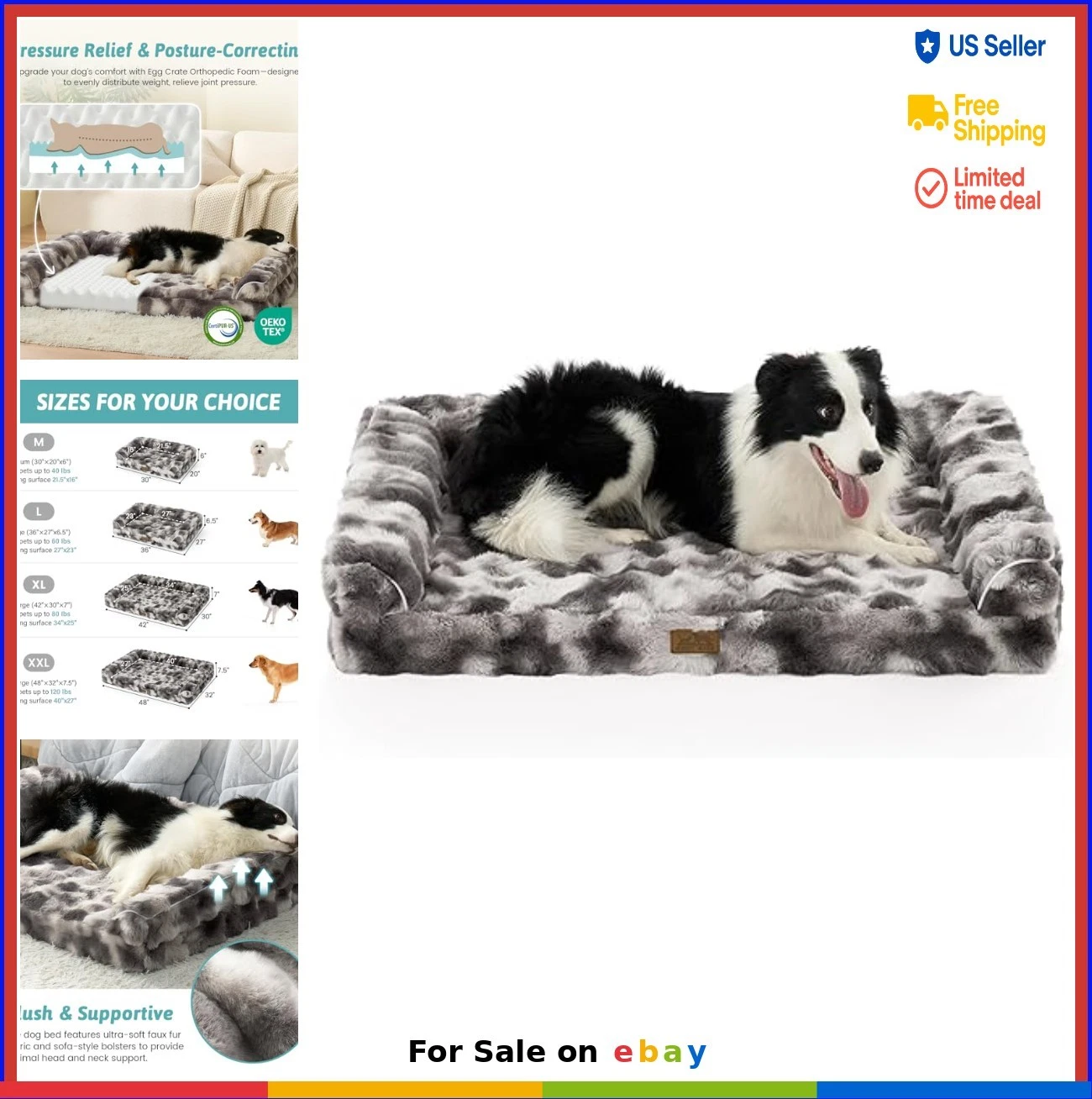 Orthopedic Dog Bed Large Supportive Foam Pet Sofa with Waterproof Lining