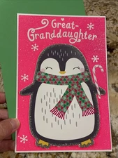 Christmas Card Great Granddaughter Penguin Glittery Hallmark
