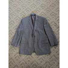 Jos A Bank Signature Mens 48R Wool Blazer Blue Grey Plaid Sport Coat 2 Button